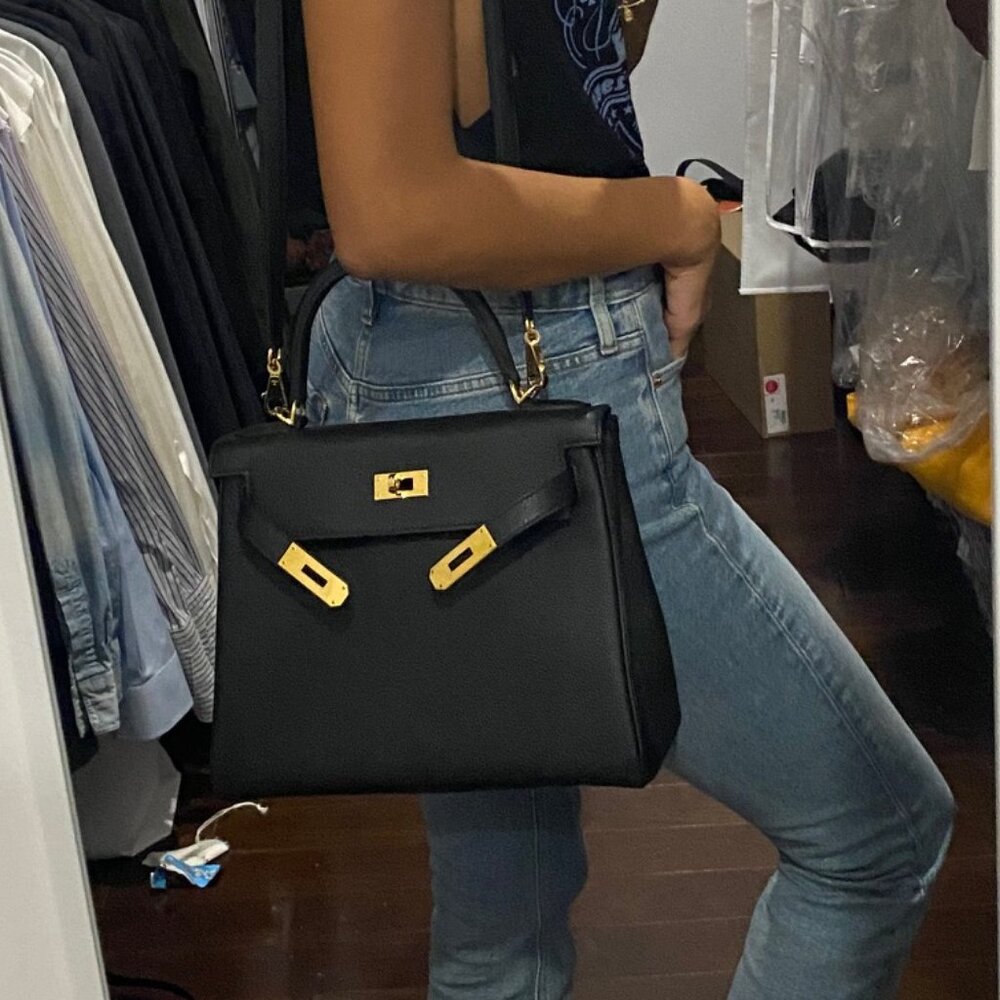 Hermes Kelly Togo 28 black with gold hardware
